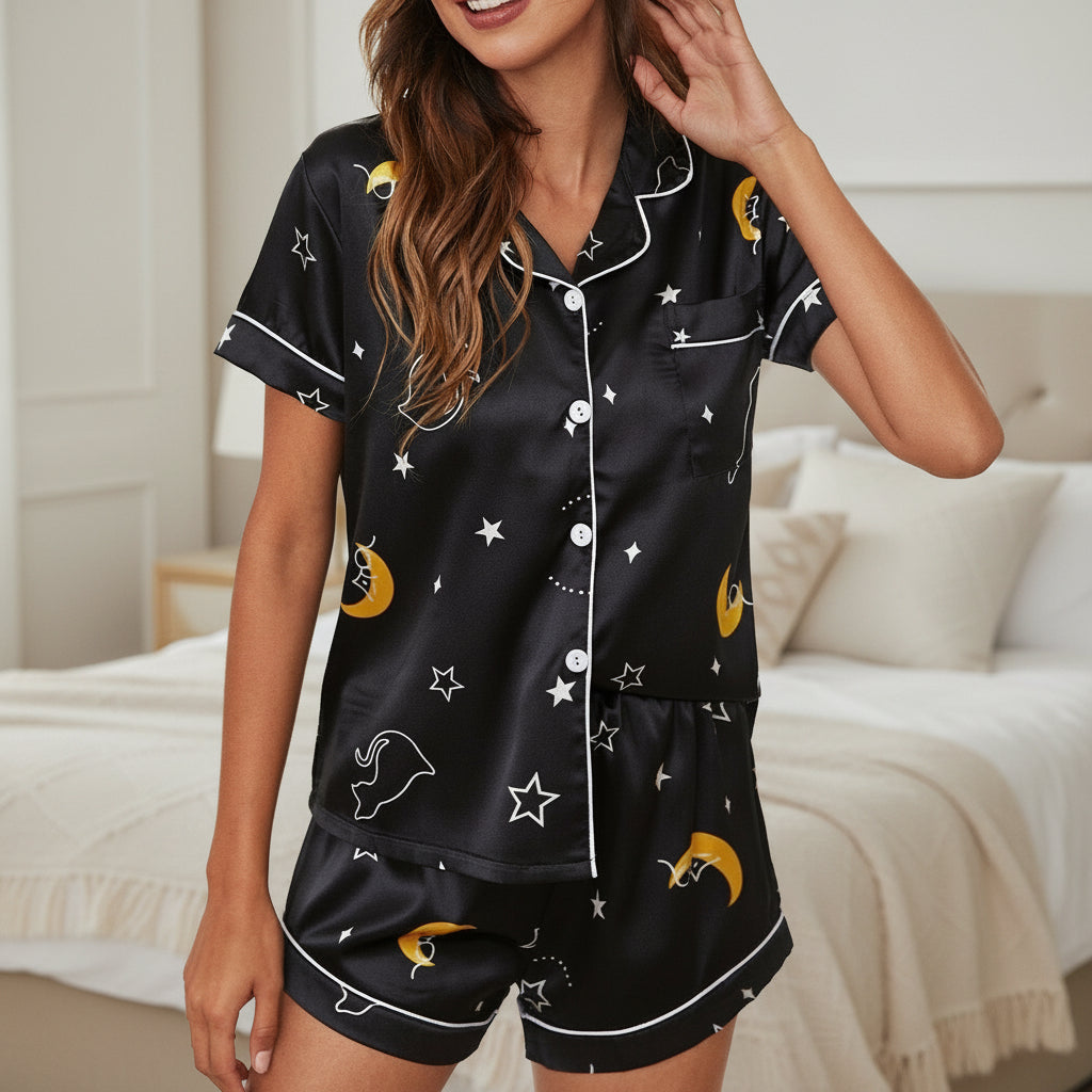 Women’s Satin Pajama Set – V-Neck Camisole Top & Shorts Sleepwear for Wedding Night, Honeymoon, Loungewear