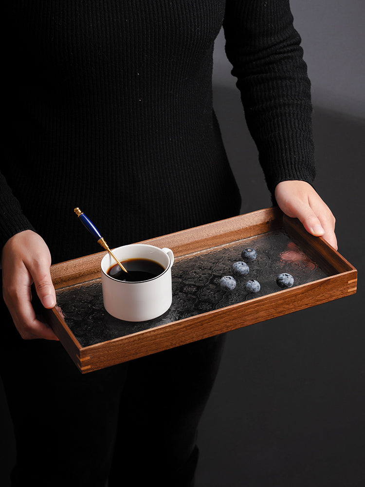 Retro Japanese Wooden Tray – Beech & Walnut Glass