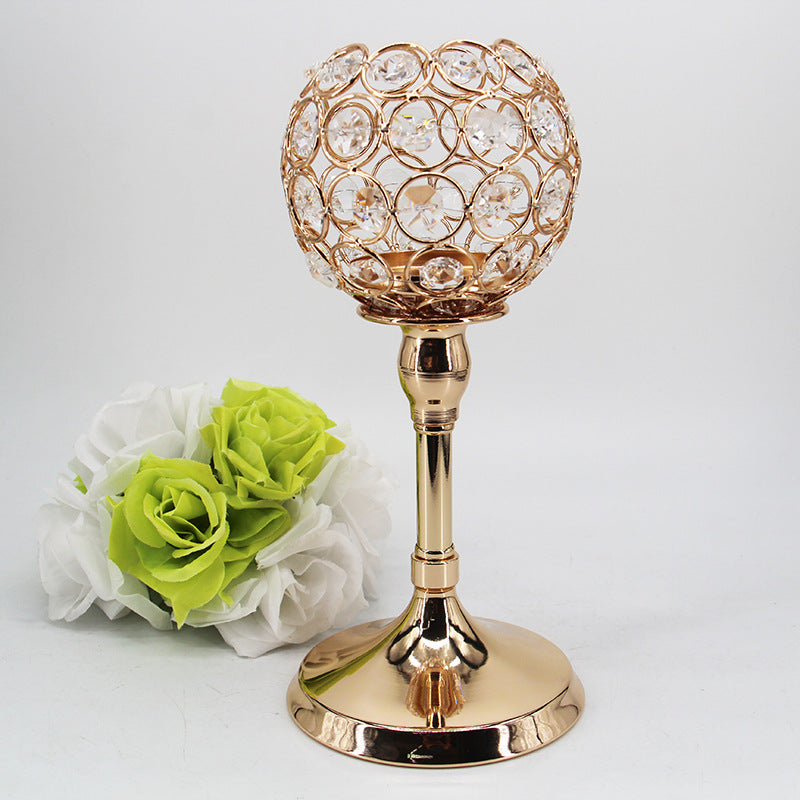 Crystal Iron Candle Holder – Elegant Gold Wedding Table Decoration