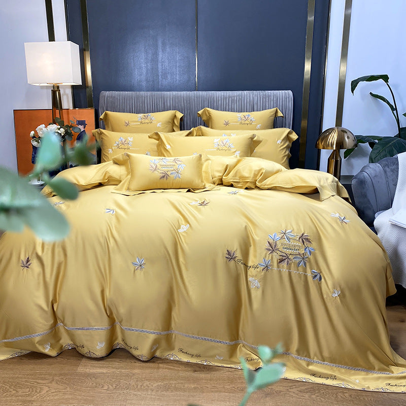 Light Luxury Embroidered Skin-Friendly Quilt Cover Bedding – Soft Satin Cotton