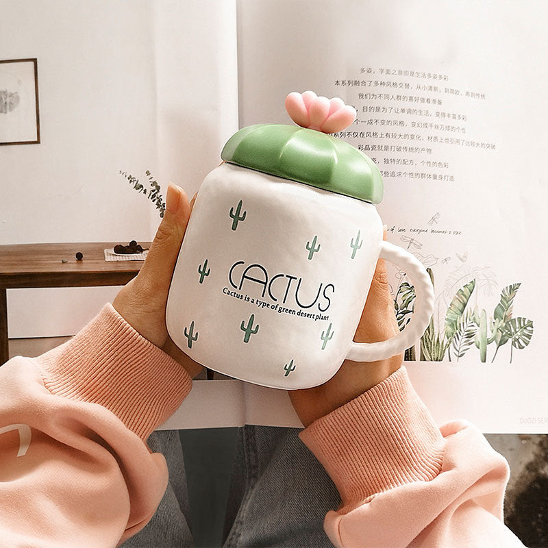 Office Cactus Ceramic Mug – Flower Pattern, Ideal Gift for Everyone