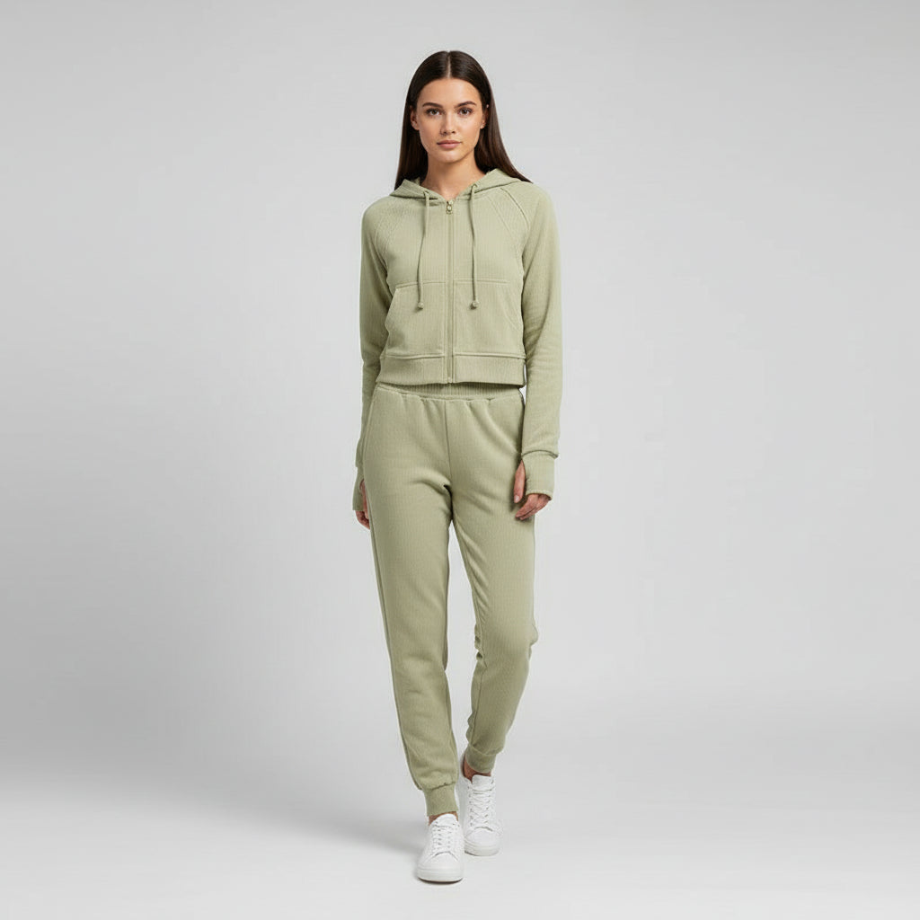 Women’s Cotton Hooded Sportswear Set – Running Tracksuit for Autumn/Winter