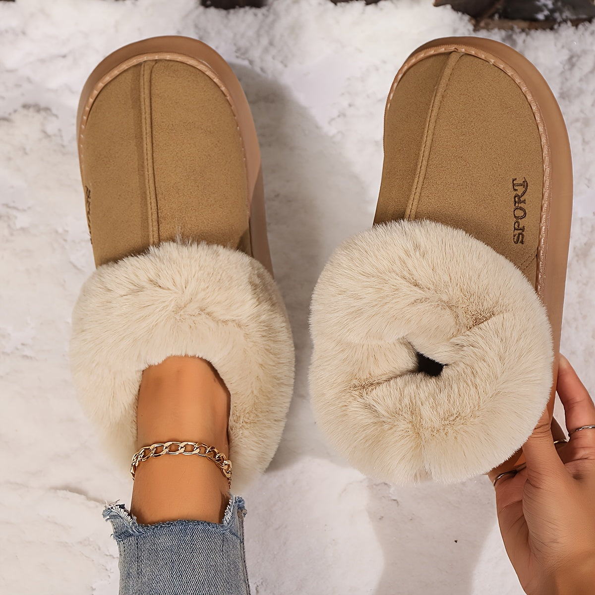 Cozy Plush Faux Fur Slippers for Women – Non-Slip Indoor