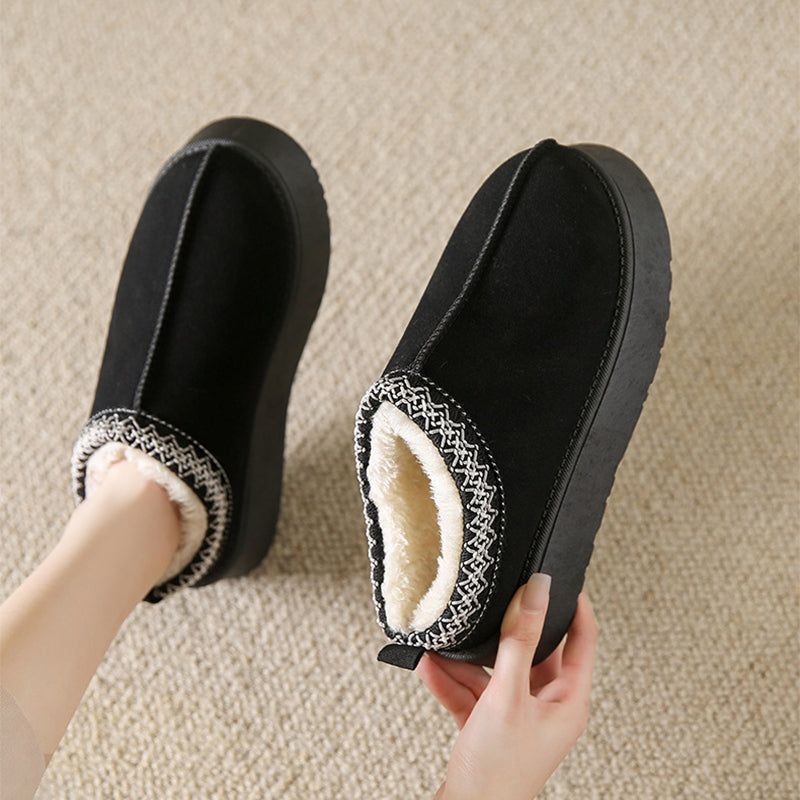 Women’s Plush Half Slippers Snow Boots – Warm Fleece Ankle Shoes with Thick Sole