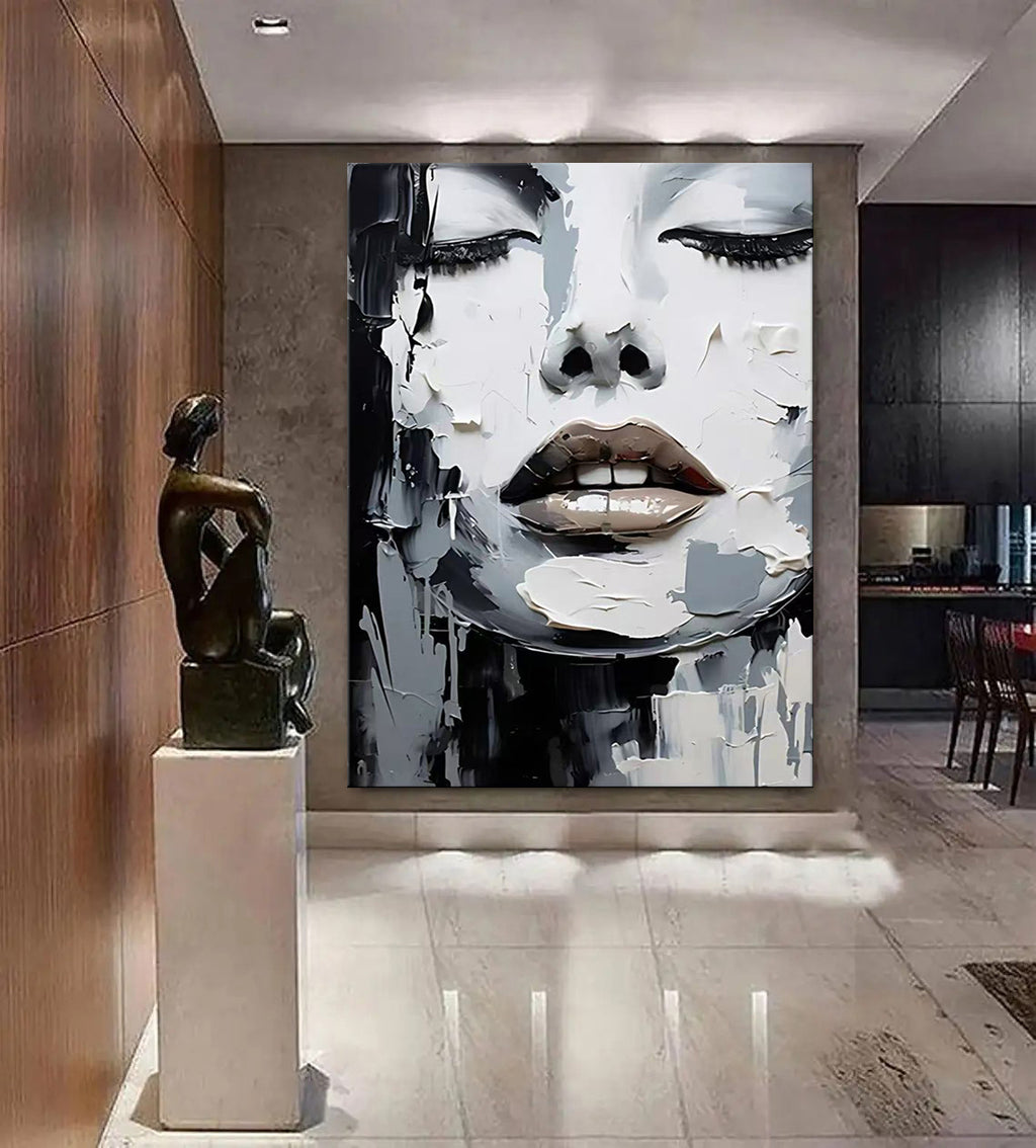 Hand-Painted Modern Portrait Oil Painting on Canvas – Unframed Wall Art