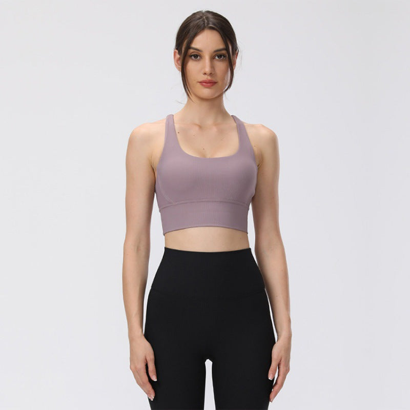 Soutien Desportivo Rib Nude Feel para Yoga – Soutien Desportivo Feminino com Alças Cruzadas e Secagem Rápida | Suporte Sem Costuras e Conforto Ultramacio