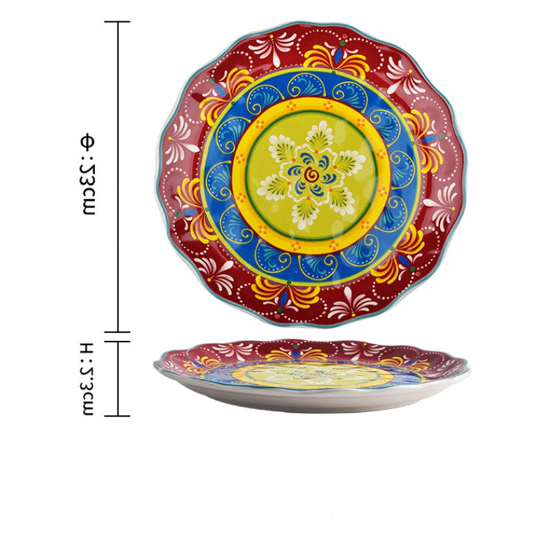 Ceramic Round Disk Plate – American Style Floral Design for Tea Time
