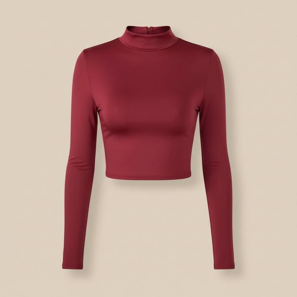 Slim-Fit Long Sleeve Top for Women – Semi-High Collar