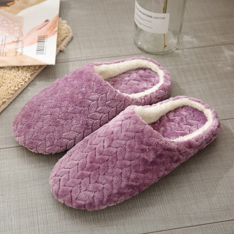 Women Warm Plush Indoor Slippers – Anti-Slip Soft Silent House Shoes for Autumn & Winter
