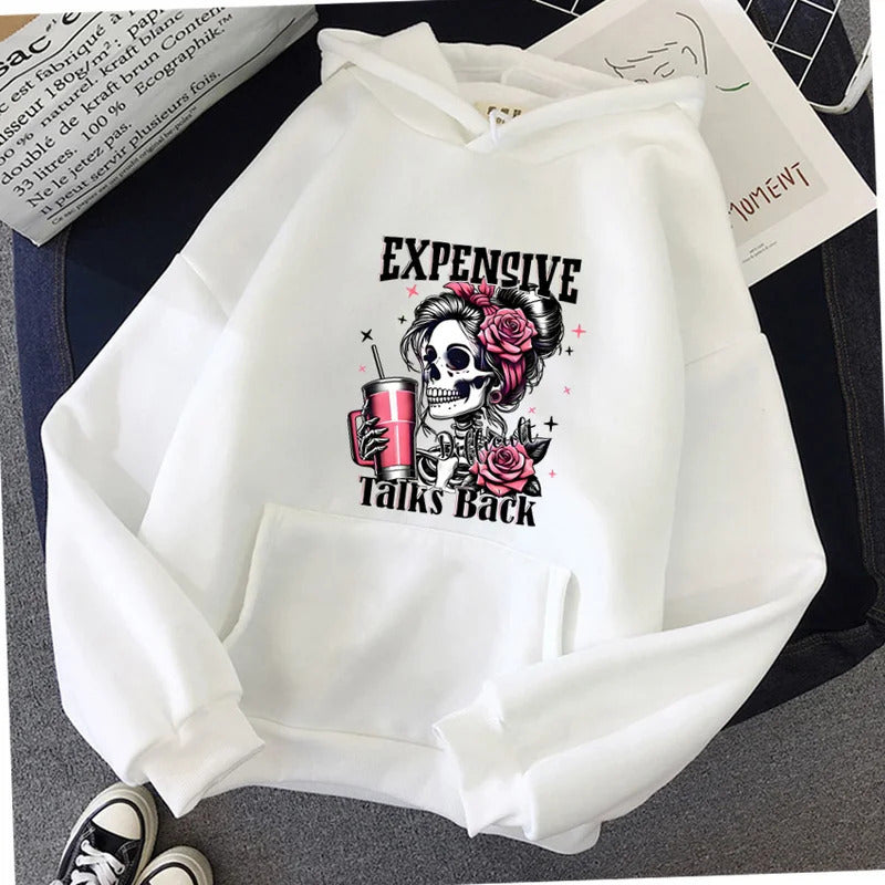 Cartoon Hip Hop Skull Pattern Printed Hooded Sweatshirt Unisex Long Sleeve Casual Jacket