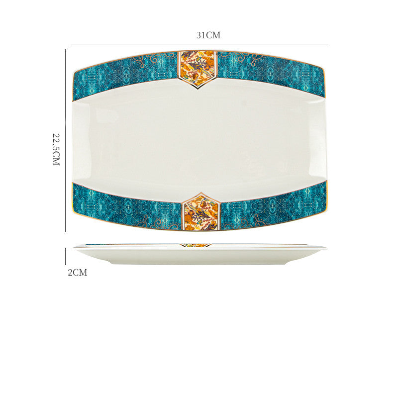 Nordic Porcelain Tableware – Round Flat Plate with Plant & Flower Design