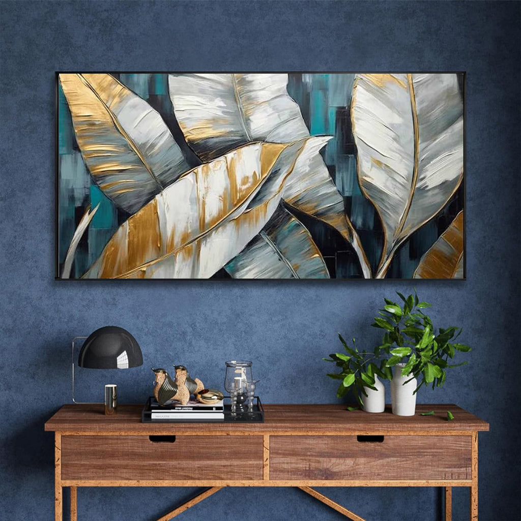 Handmade Abstract Banana Leaf Oil Painting on Canvas – Modern Wall Art Decor