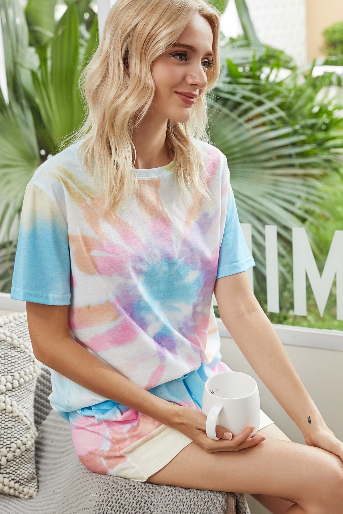 Tie-Dye Printed Short-Sleeve Pajamas – European & American Style