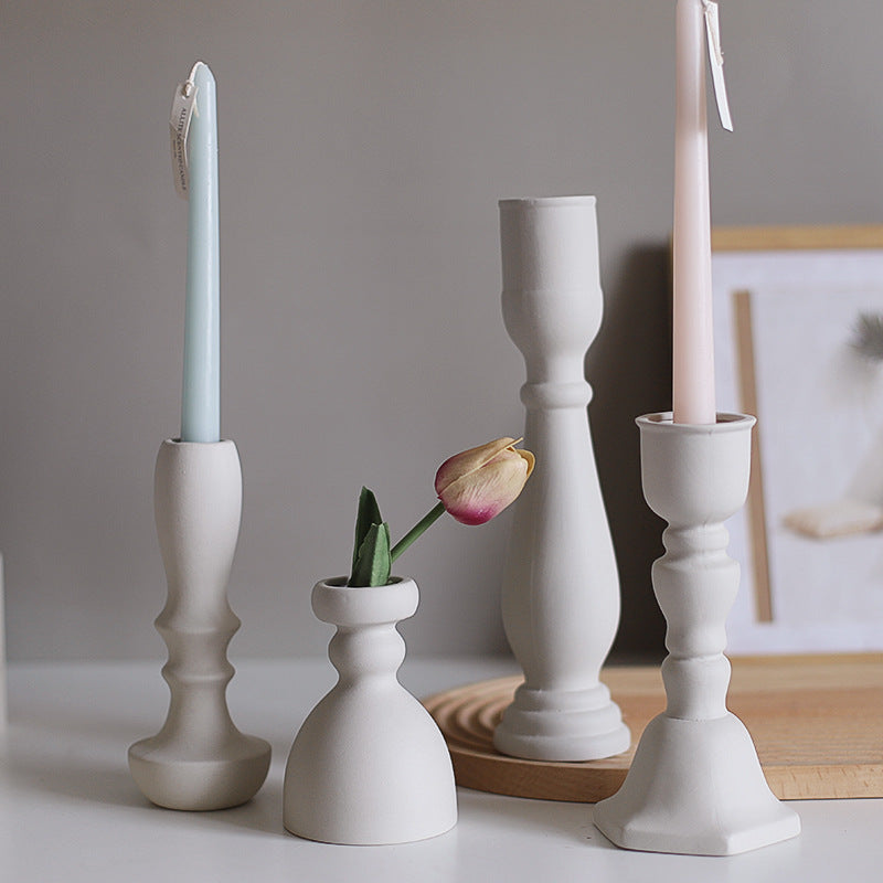 Minimalist Ceramic Vase & Pillar Candle Holder – Living Room Decor Ornament