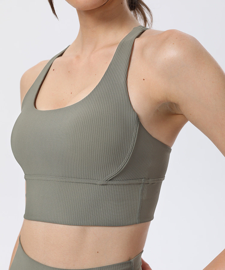 Soutien Desportivo Rib Nude Feel para Yoga – Soutien Desportivo Feminino com Alças Cruzadas e Secagem Rápida | Suporte Sem Costuras e Conforto Ultramacio