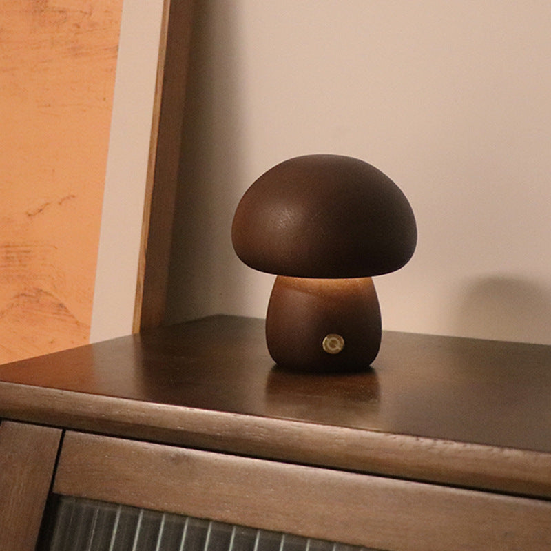 Wooden Cute Mushroom LED Night Light – Touch Switch Bedside Lamp for Kids’ Bedroom & Home Decor