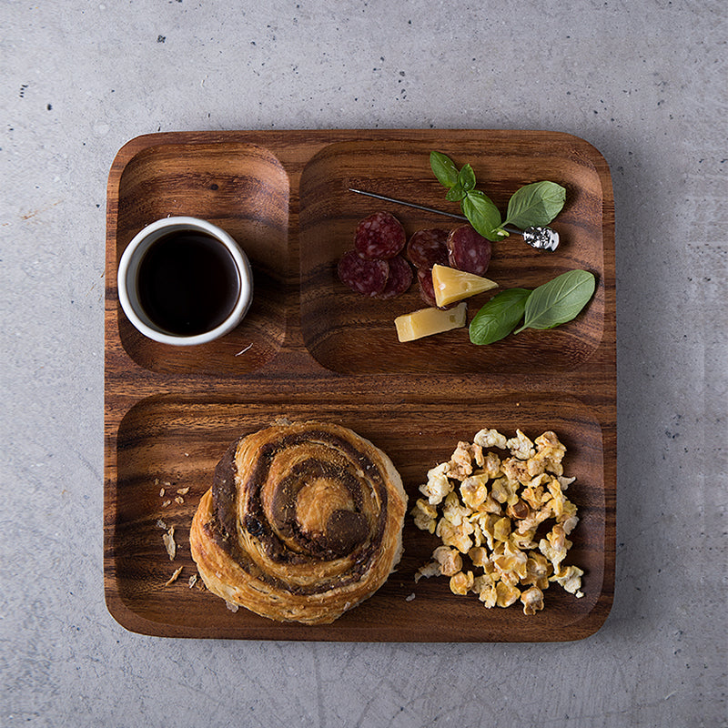 Wooden Segmented Serving Tray – Rectangle Fruit & Breakfast Snack Plate