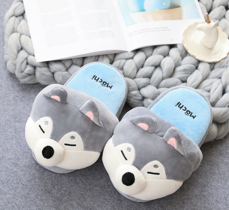 Winter Fox Indoor Slippers – Cute Shiba Inu Plush Home Slippers for Ladies