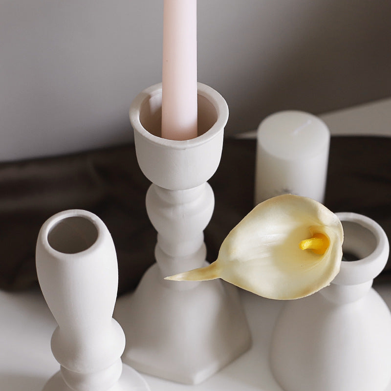 Minimalist Ceramic Vase & Pillar Candle Holder – Living Room Decor Ornament