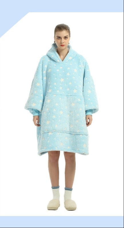 Flannel Double-Layer Fleece Blanket Hoodie – Cozy Lambswool Pyjamas