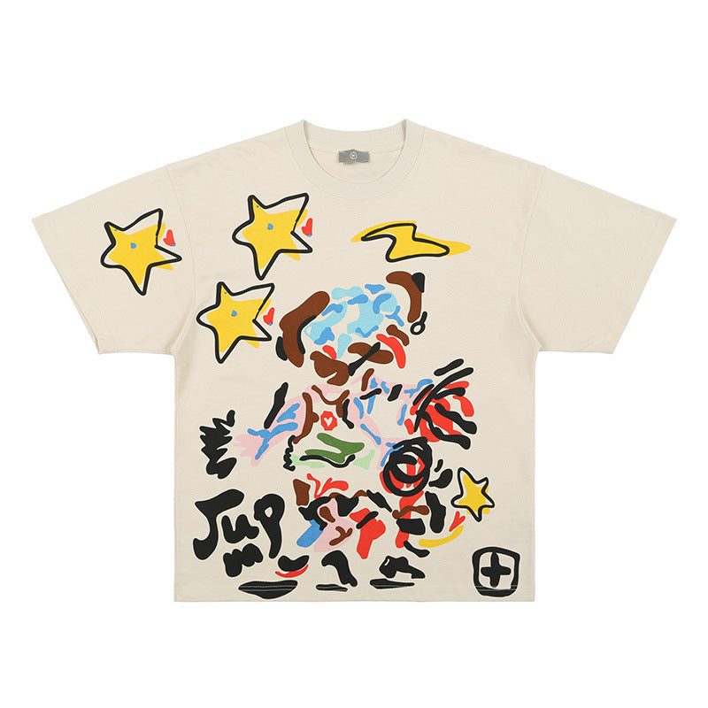 Street Loose Graffiti Stars Print T-Shirt for Women – Trendy Oversized Cotton Tee