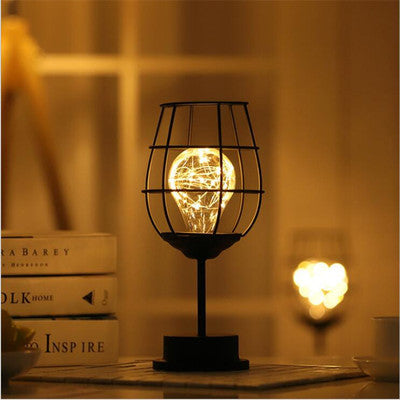 Minimalist Hollow Table Lamps – Creative Iron Wine Bottle & Glass Lamps for Bedroom, Desk & Home Decor