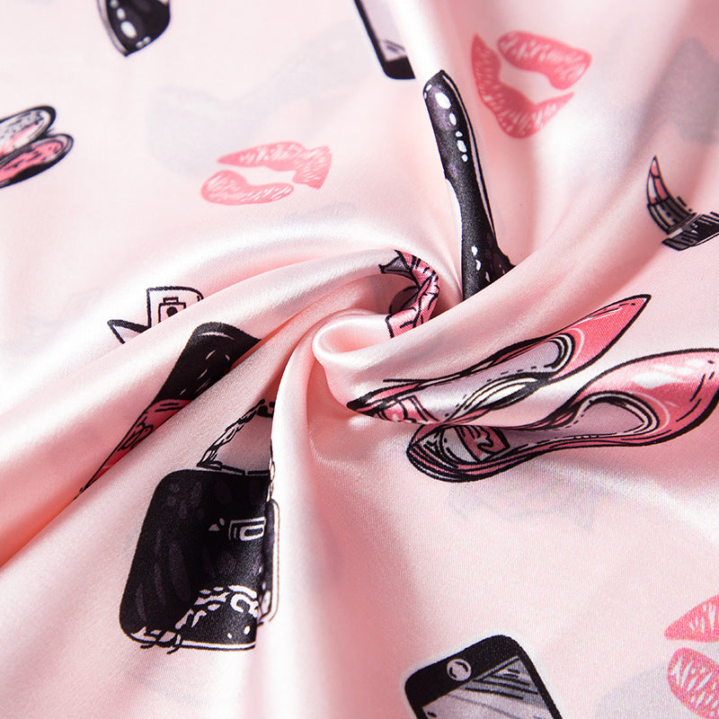 Seven-Piece Ladies Chiffon Pajamas – Soft V-Neck Long Sleeve Sleepwear