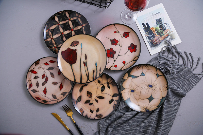 Floral Ceramic Dinner Plate – Glazed Round Plate