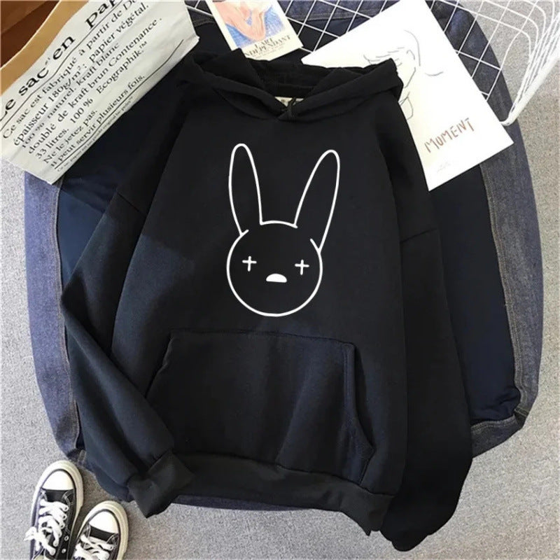 Unisex Cartoon Rabbit Printed Hooded Sweatshirt – Trendy Slim-Fit Hoodie for Everyday Comfort