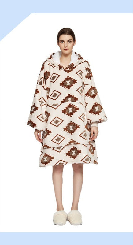 Flannel Double-Layer Fleece Blanket Hoodie – Cozy Lambswool Pyjamas