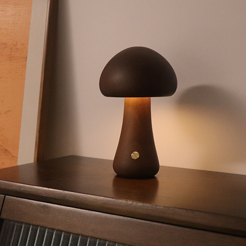 Wooden Cute Mushroom LED Night Light – Touch Switch Bedside Lamp for Kids’ Bedroom & Home Decor