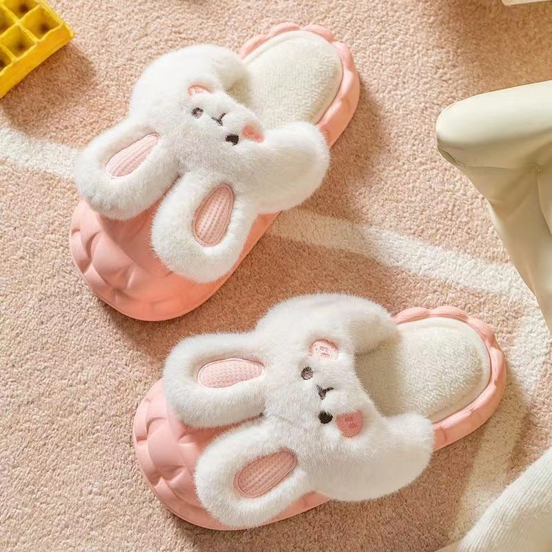 Cute Rabbit Winter Fuzzy Slippers – Warm Plush Cartoon House Shoes for Women