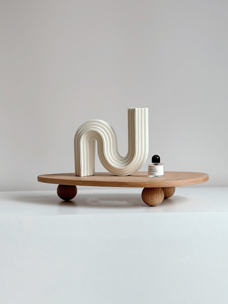 Ball High Foot Solid Wood Tray – Beech Desktop Storage & Serving Tray