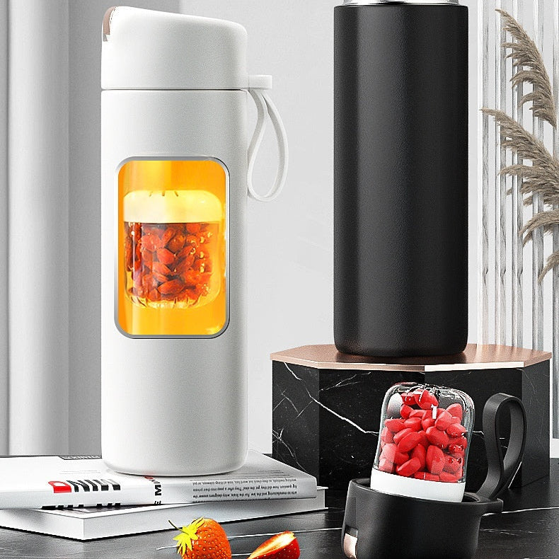 Light Press Magnetic Thermos Cup – Stylish Portable Tea & Water Separator, 420ml