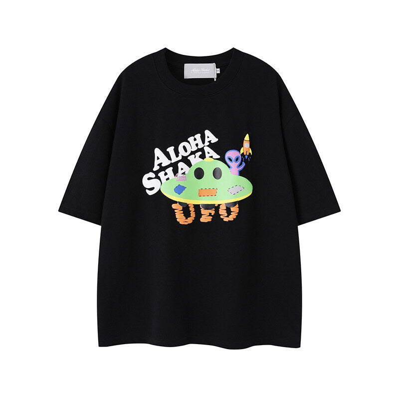 Japanese Retro Printed Unisex T-Shirt – Loose Fit, Cotton Blend, Casual Streetwear Tee