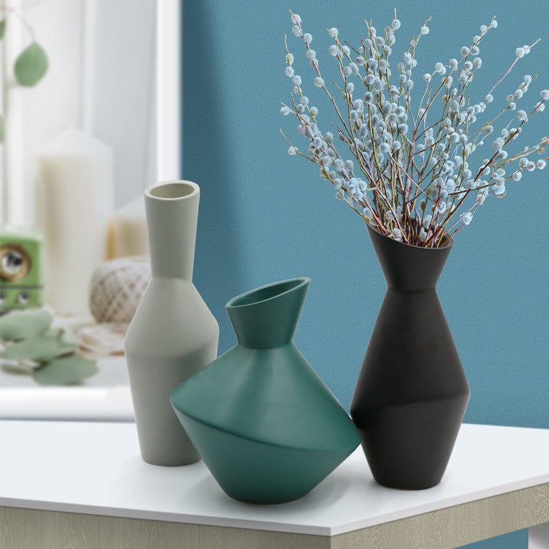 Nordic Oblique Mouth Vase – Modern Geometric Flower Decor for Living Room & Desktop