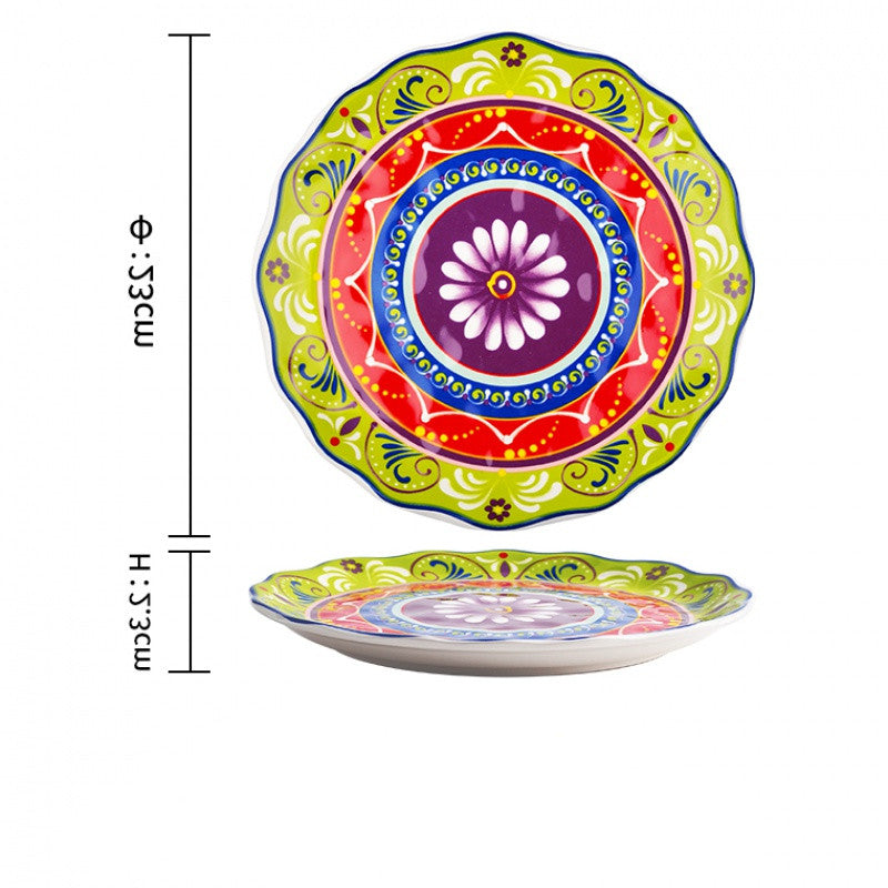 Ceramic Round Disk Plate – American Style Floral Design for Tea Time