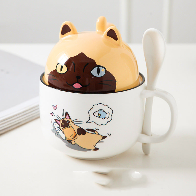 Ceramic Mug with Lid & Spoon – Cute Animal Design