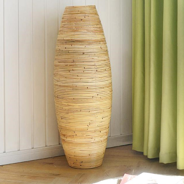 Natural Indonesian Rattan Vase – Handmade Pastoral Mosaic Decorative Floor Vase