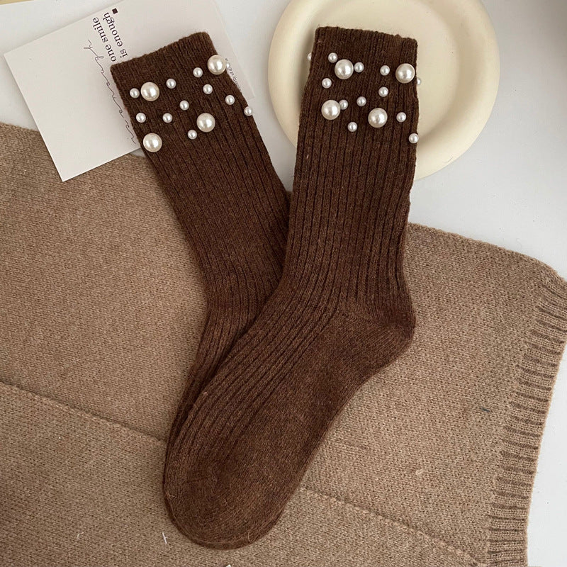 Rivet Bead Pile Socks – Thick Rabbit Wool Winter Mid-Tube Kids Socks | Warm, Stylish, Comfortable