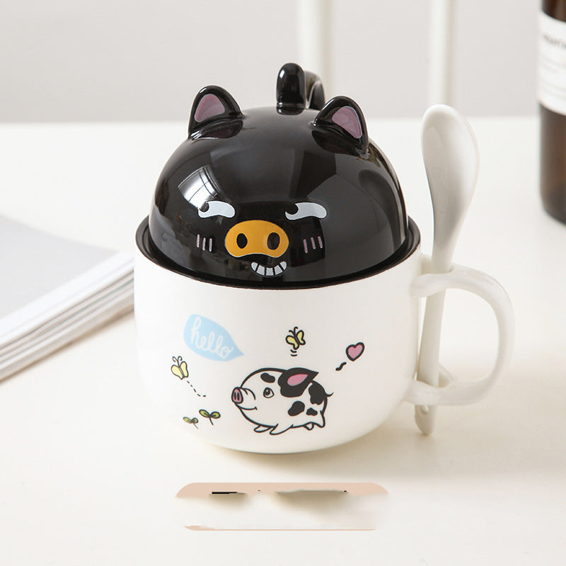Ceramic Mug with Lid & Spoon – Cute Animal Design