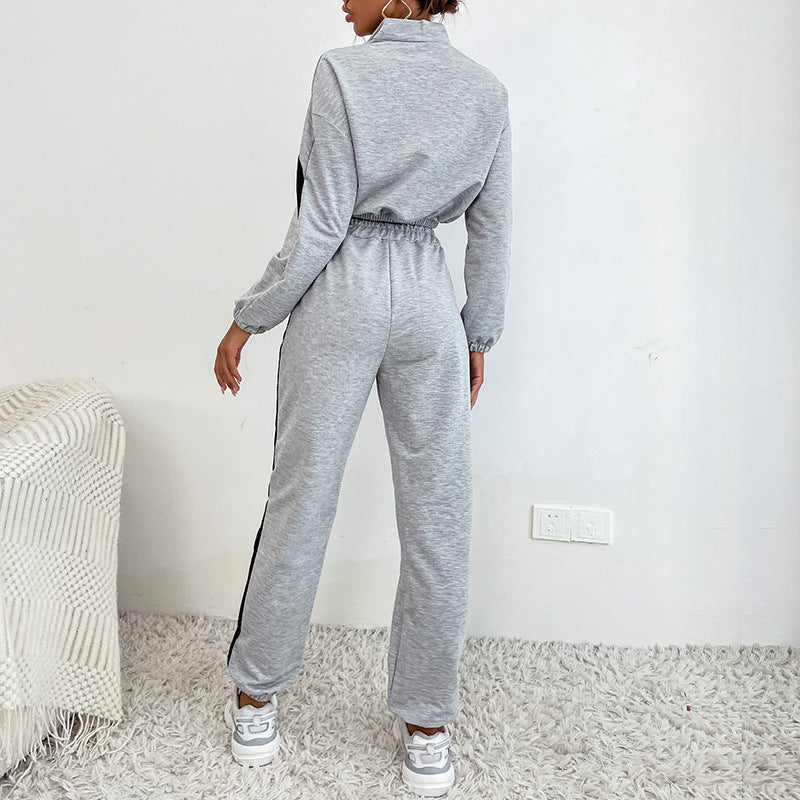 Women’s Contrast Color Casual Set – Long-Sleeve Top and Pants