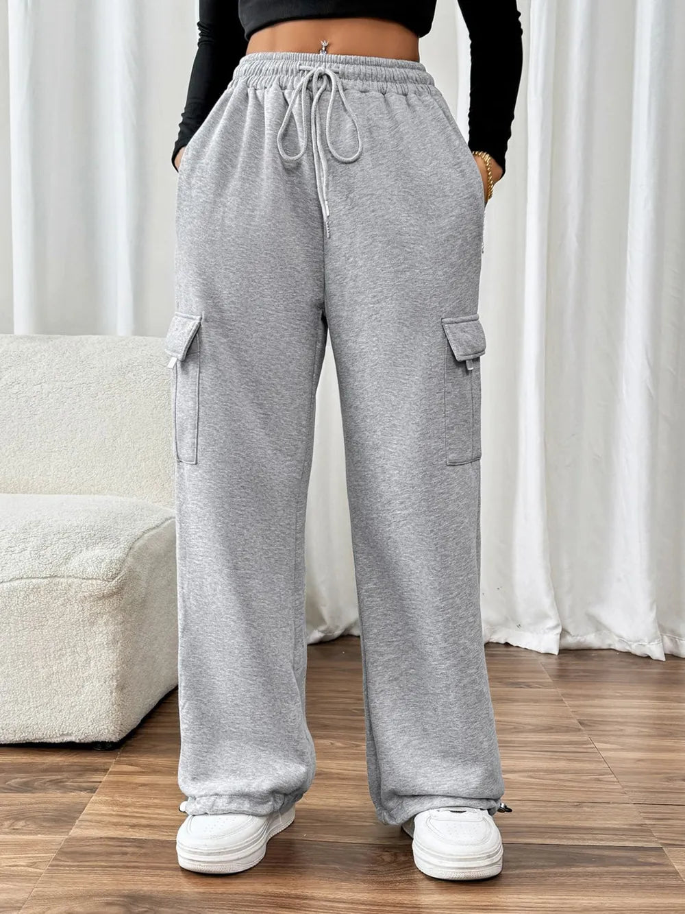Light Gray Straight Fit Joggers with Drawstring & Pockets – Comfortable Casual &amp; Sporty Wear