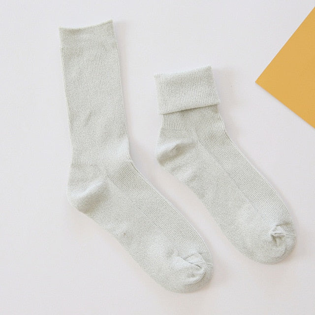 Women’s Soft Cotton Casual Socks – Shiny Solid Pattern | Comfortable Everyday Fashion Socks