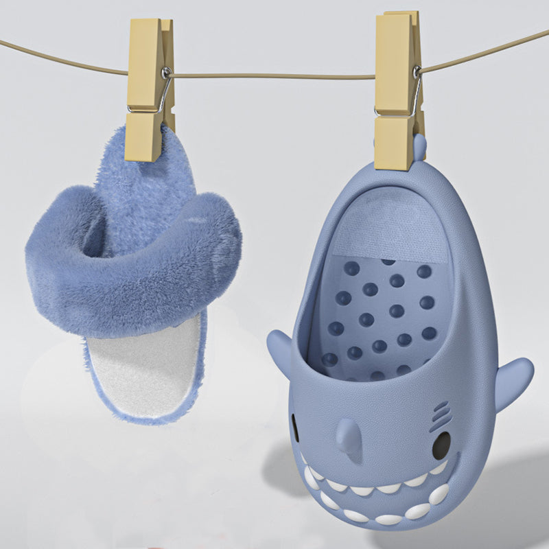Winter Shark Slippers – Detachable Warm Fuzzy House Shoes with Thick Sole