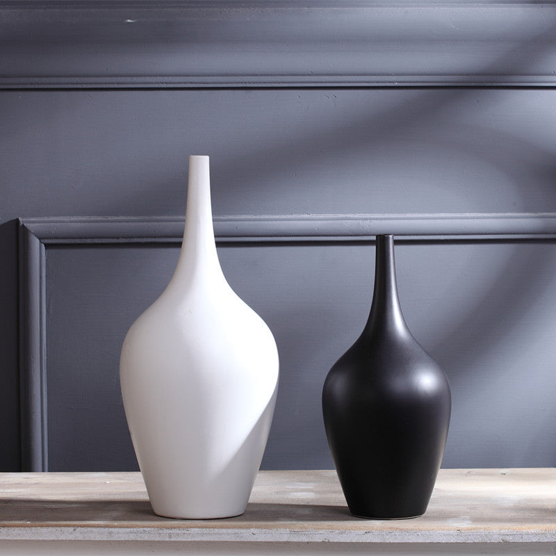 Modern Black & White Ceramic Vase – Minimalist Home Desktop Flower Arrangement Decor