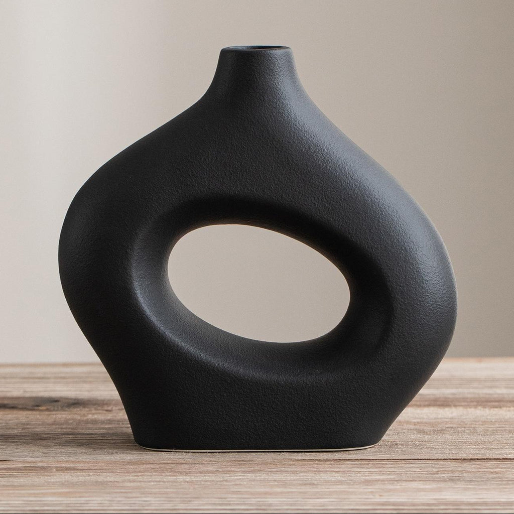 Vaso circular moderno em cerâmica – peça artesanal minimalista para decoração de casa.