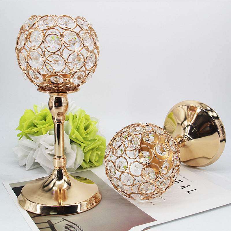 Crystal Iron Candle Holder – Elegant Gold Wedding Table Decoration