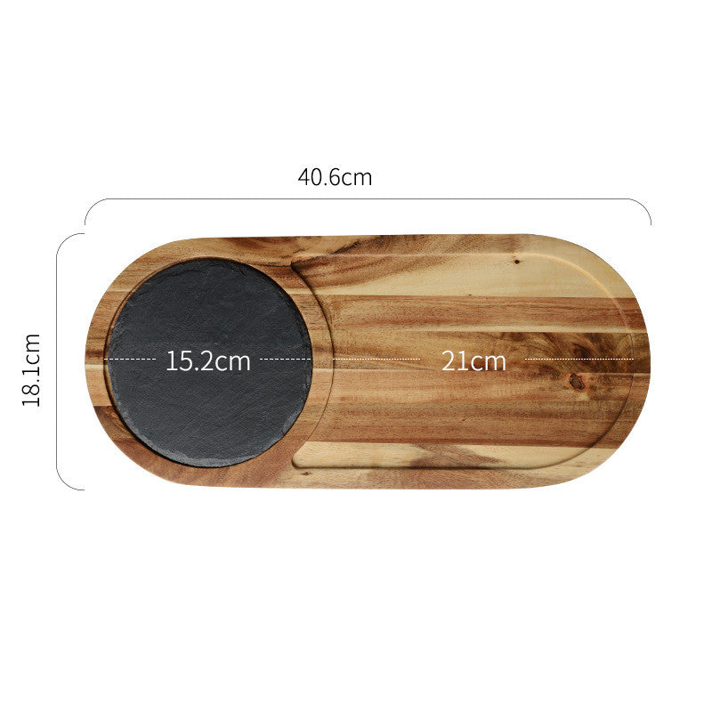 Acacia Wood & Stone Steak Plate – Natural Serving Board for Hot Dishes
