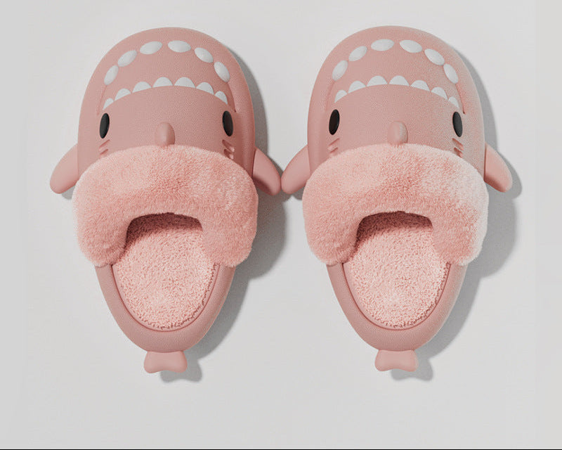 Winter Shark Slippers – Detachable Warm Fuzzy House Shoes with Thick Sole